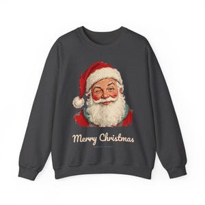 Vintage Santa Sweatshirt, Winking Santa Claus Crewneck, Retro Merry Christmas Sweater, Funny Christmas Sweatshirt, Holiday Gift image 11