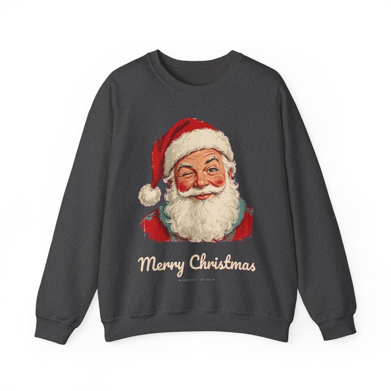 Vintage Santa Sweatshirt, Winking Santa Claus Crewneck, Retro Merry Christmas Sweater, Funny Christmas Sweatshirt, Holiday Gift image 11