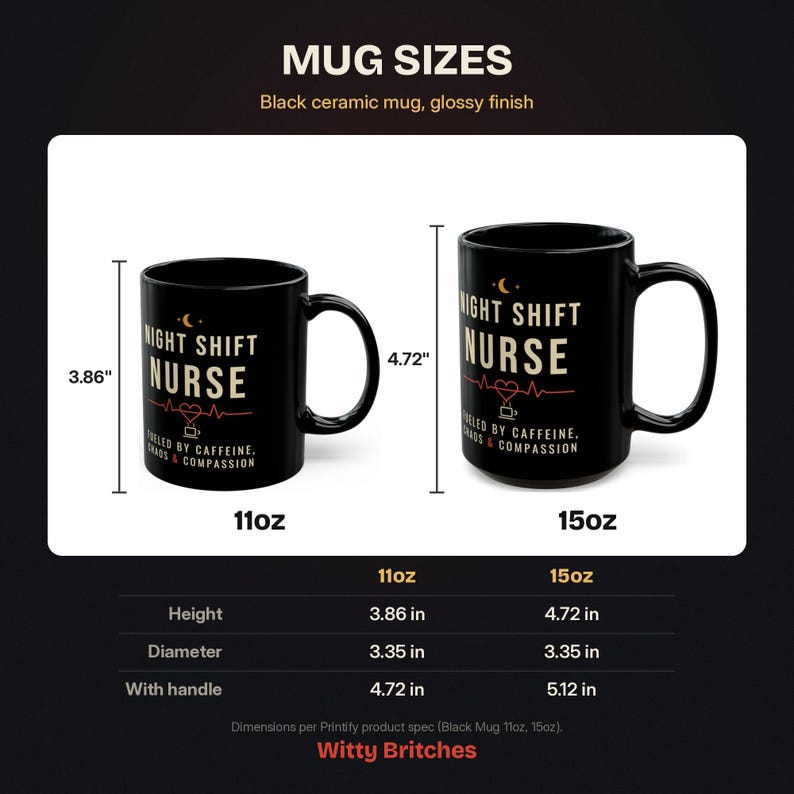 Night Shift Nurse Mug, Fueled by Caffeine Chaos and Compassion Coffee Mug, Funny Nurse Gift, Black Ceramic Mug 11oz 15oz image 13