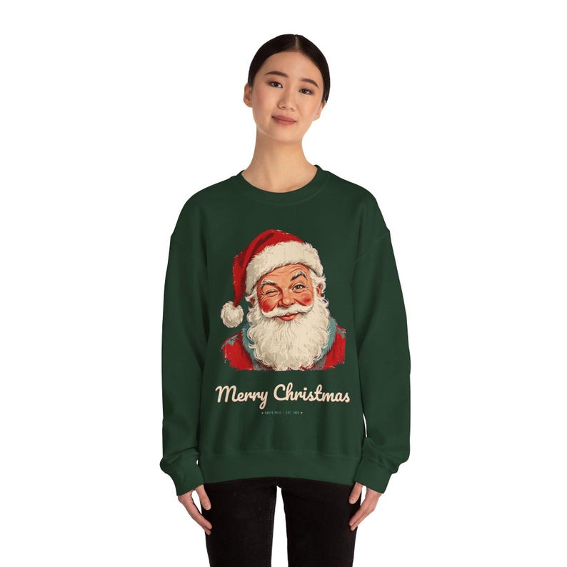 Vintage Santa Sweatshirt, Winking Santa Claus Crewneck, Retro Merry Christmas Sweater, Funny Christmas Sweatshirt, Holiday Gift image 4