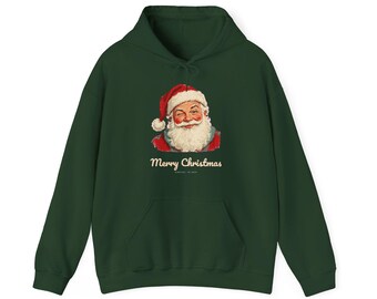 Vintage Santa Hoodie, Winking Santa Claus Hooded Sweatshirt, Retro Merry Christmas Hoodie, Funny Christmas Gift