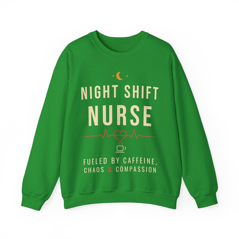 Night Shift Nurse Sweatshirt, Fueled by Caffeine Chaos and Compassion Crewneck, Funny Nurse Gift, RN Night Shift Sweater image 6