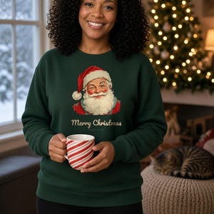 Vintage Santa Sweatshirt, Winking Santa Claus Crewneck, Retro Merry Christmas Sweater, Funny Christmas Sweatshirt, Holiday Gift image 2
