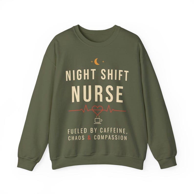 Night Shift Nurse Sweatshirt, Fueled by Caffeine Chaos and Compassion Crewneck, Funny Nurse Gift, RN Night Shift Sweater image 4