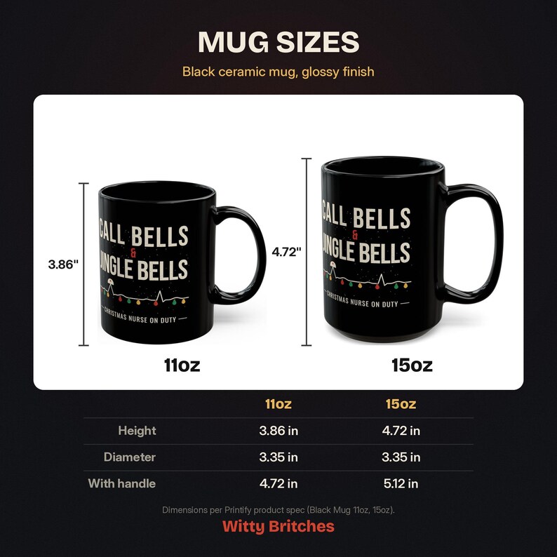 Christmas Nurse Mug, Call Bells and Jingle Bells Coffee Mug, Funny Nurse Christmas Gift, Black Ceramic Mug 11oz 15oz image 13