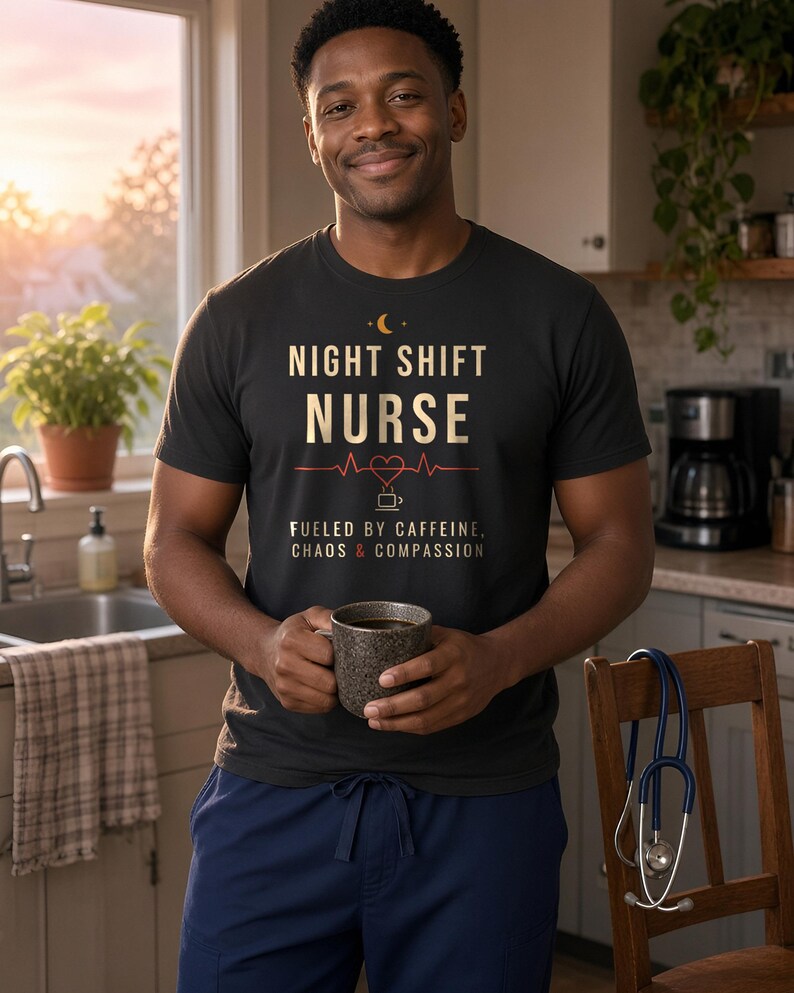 Night Shift Nurse Shirt, Fueled by Caffeine Chaos and Compassion T-Shirt, Funny Nurse Tee, RN Gift, Comfort Colors Nurse Shirt image 2