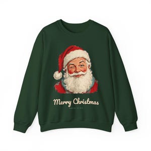 Vintage Santa Sweatshirt, Winking Santa Claus Crewneck, Retro Merry Christmas Sweater, Funny Christmas Sweatshirt, Holiday Gift image 1