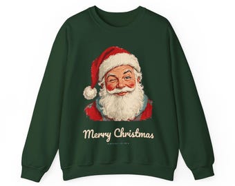 Vintage Santa Sweatshirt, Winking Santa Claus Crewneck, Retro Merry Christmas Sweater, Funny Christmas Sweatshirt, Holiday Gift