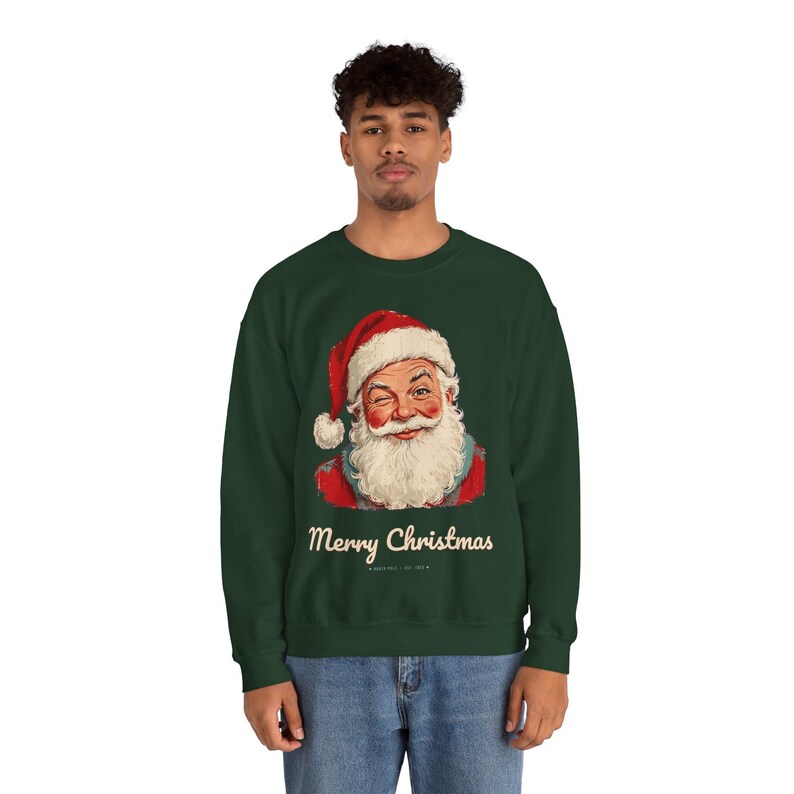 Vintage Santa Sweatshirt, Winking Santa Claus Crewneck, Retro Merry Christmas Sweater, Funny Christmas Sweatshirt, Holiday Gift image 6