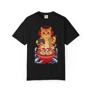 Gamer Cat Ramen Shirt, Kawaii Cat Eating Ramen T-Shirt, Japanese Wave Cat Tee, Funny Gaming Cat Gift, Anime Style Cat Shirt