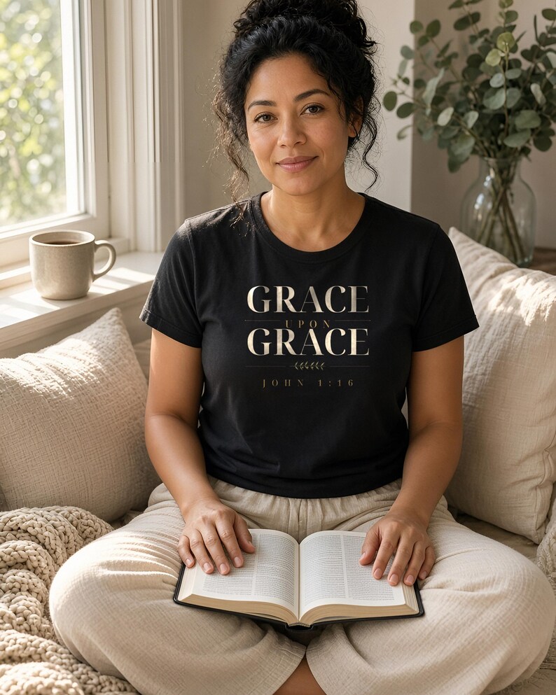 Grace Upon Grace Shirt, John 1:16 Christian T-Shirt, Bible Verse Tee, Faith Shirt for Women and Men, Comfort Colors Christian Tee image 2