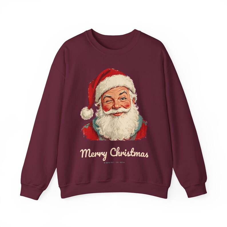 Vintage Santa Sweatshirt, Winking Santa Claus Crewneck, Retro Merry Christmas Sweater, Funny Christmas Sweatshirt, Holiday Gift image 9