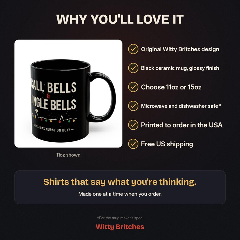 Christmas Nurse Mug, Call Bells and Jingle Bells Coffee Mug, Funny Nurse Christmas Gift, Black Ceramic Mug 11oz 15oz image 14