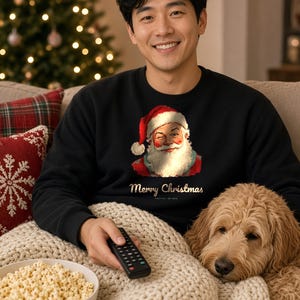 Vintage Santa Sweatshirt, Winking Santa Claus Crewneck, Retro Merry Christmas Sweater, Funny Christmas Sweatshirt, Holiday Gift image 3