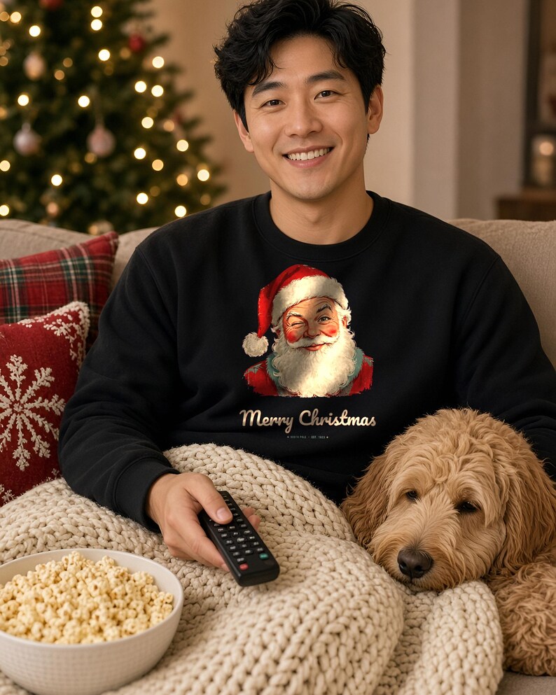 Vintage Santa Sweatshirt, Winking Santa Claus Crewneck, Retro Merry Christmas Sweater, Funny Christmas Sweatshirt, Holiday Gift image 3