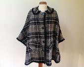 Vintage PENDLETON Black and White Wool Plaid Cape