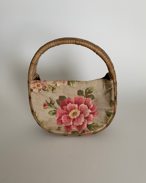 Vintage 1940's Straw Wicker Basket Purse Bag with