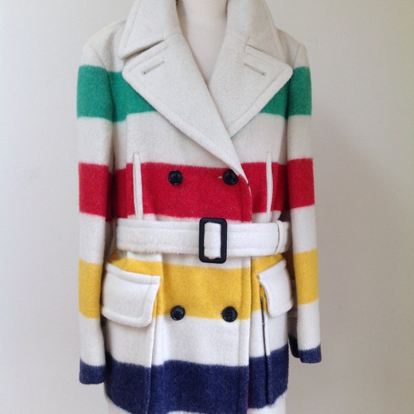 Vintage Hudson's Bay Wool Blanket Belted Striped Coat