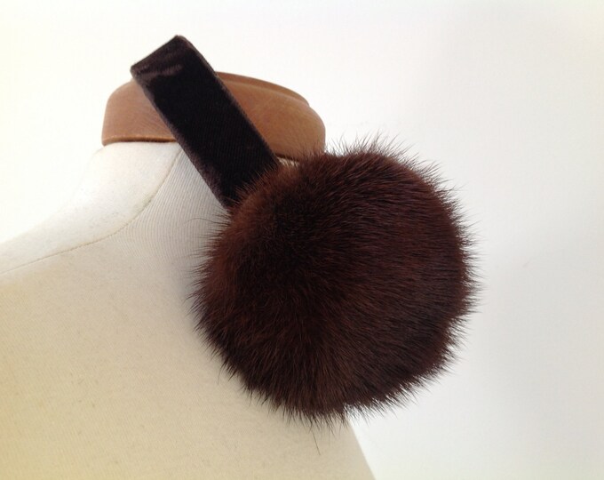 Brown Mink Fur Earmuffs With Velvet Headband Etsy