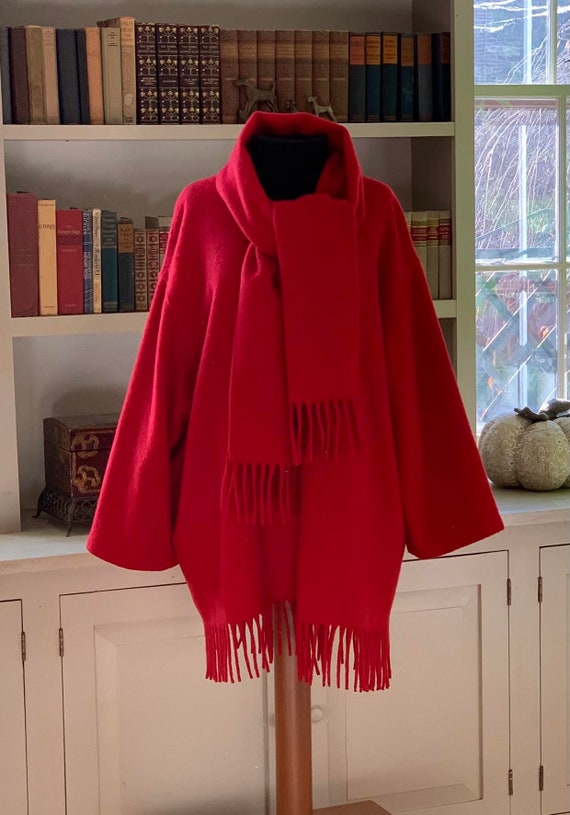 Vintage PENDLETON Red Wool Scarf Cape