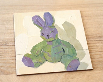 Bunny , oil painting original, stuffed animal painting, contemporary painting, bunny art, bunny painting, rabbit painting, rabbit art