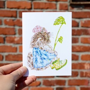 Cat and rain boots Card, cat card, blank card, cat greeting card, cat blank card, cat illustration, cat painting, animal card, leaf card