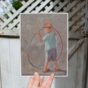 Hula hoop, oil painting original, hula hoop painting, wall decor, contemporary painting, hula hoop art, figurative paintng, bathroom art