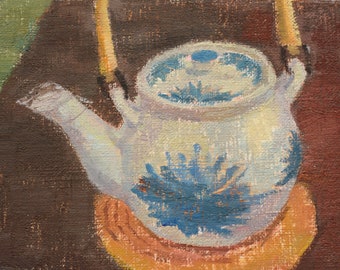 Tea pot, oil painting original, still life painting, wall decor, contemporary painting, tea pot painting, tea pot art, tea pot oil painting