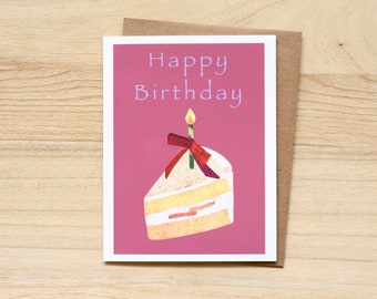 Ribbon cake birthday Card, ribbon card, greeting card, blank card, birthday card, cake blank card, cake illustration, birthday cake art