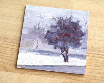 Tree and snow , oil painting original, tree painting, contemporary painting, snow art, winter scape painting, snow painting, snow scape