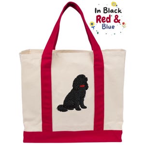 Cavapoo Dog Canvas Two-Tone Tote | Classic Cotton Shopper with Pocket | Chic Casual Everyday Tote in Black, Red & Blue