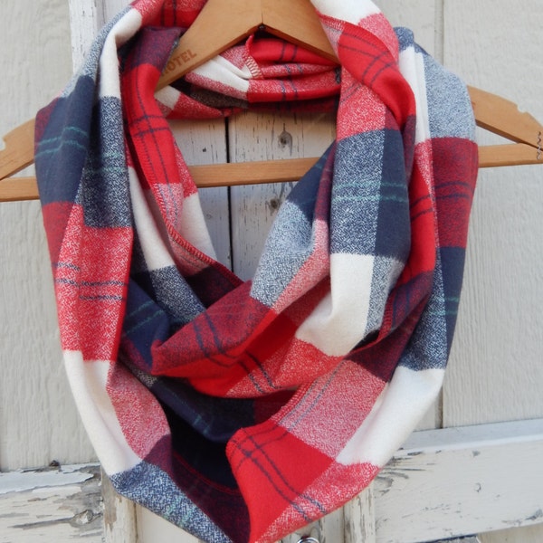 Christmas Scarf Plaid Scarf Navy and Red Plaid Scarf Navy Plaid Scarf Red White and Blue Scarf Patriotic Scarf