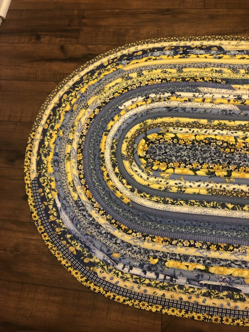 Blue and Yellow Rug Jelly Roll Rug Rag Rug Boho Rug 30 X Etsy