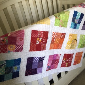 SALE Rainbow Lap Quilt/Baby Quilt/Toddler Quilt/Crib Quilt/Gender Neutral Quilt/Small Quilt/Rainbow Quilt/Nine-Patch Quilt/Rainbow Blanket