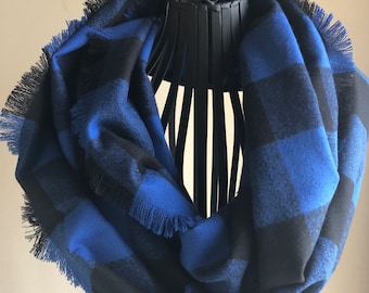 Buffalo Plaid Flannel Scarf Blue and Black Plaid Flannel Scarf Black and Blue Buffalo Plaid Scarf Ladies Plaid Scarf Girls Plaid Scarf