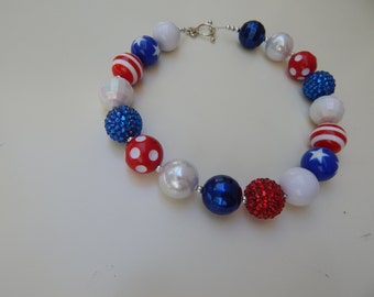 Little Girls Red White and Blue Necklace Adult Red White and Blue Necklace Little Girls Fourth of July Necklace Patriotic Necklace