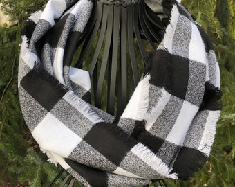 Black and White Buffalo Plaid Flannel Scarf Black and White Plaid Flannel Scarf Ladies Plaid Scarf Girls Plaid Scarf