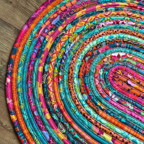 Aqua Orange Gold Pink Rug Multi Color Rug Jelly Roll Rug Rainbow Jelly Roll Rug