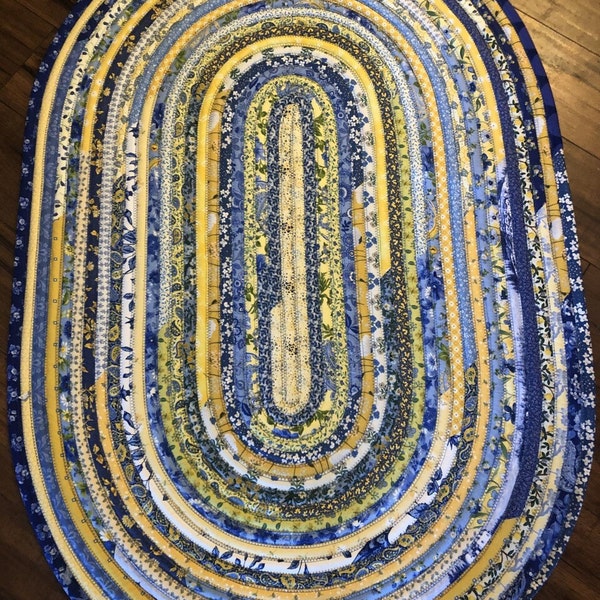 Blue and Yellow Rug Jelly Roll Rug Rag Rug Boho Rug 30" x 45" Rug