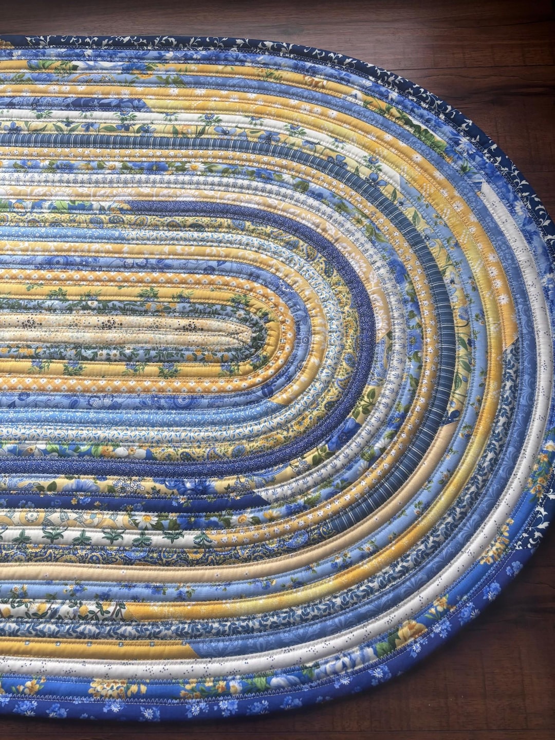 Blue and Yellow Rug Jelly Roll Rug Rag Rug Boho Rug 30