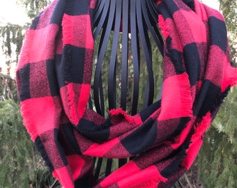 Mommy and Me Scarf Christmas Scarf Red and  Black Buffalo Plaid Scarf Ladies Plaid Scarf Girls Plaid Scarf Ladies Plaid Flannel Scarf