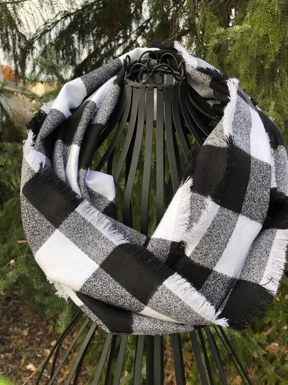 White Buffalo Plaid Flannel Scarf Black 