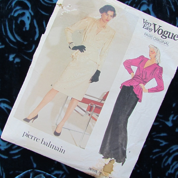 Retro Size 38 Inch Bust, Wrap Peplum Top and Two Skirts - Pierre Balmain Sewing Pattern, Vogue No 1298