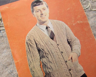 Vintage Man's Aran Cardigan - Fontana Knitting Pattern, Leaflet No 1066