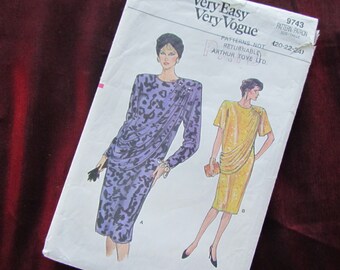 May include: A sewing pattern for a dress with a draped design. The pattern is for sizes 20-22-24. The pattern is from Very Easy Very Vogue and is not returnable. The pattern is by Arthur Toye Ltd.