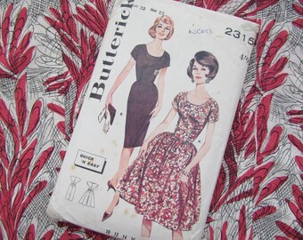 Vintage Size 32 Inch Bust, Ruched Bodice Dress with Two Skirts - Mid Century Sewing Pattern, Butterick No 2315