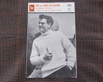 Vintage Sizes 32-42 Inch Bust or Chest, Roll Neck Pullover - Mid Century Knitting Pattern, Llama No 412