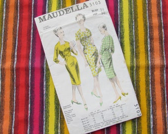 Vintage Size 34 Inch Bust, Pencil Dress -1961 Factory Folded Sewing Pattern, Maudella No 5103