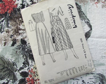 May include: A vintage sewing pattern for a skirt, featuring two different styles. The pattern is from Academy Pattern, number 2859, and is priced at 1/9 size. The pattern includes instructions for a plaid skirt and a solid skirt.