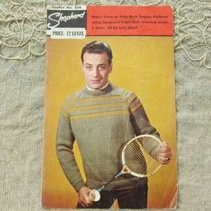 Fin des années 60 tailles 34-44 pouces poitrine, pull avec bandes contrastées - modèle de tricot, brochure berger 834
